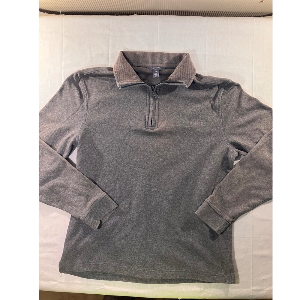 Van Heusen Flex Quarter‎ Zip Pullover Sweater Men's Small Gray Fleece Casual